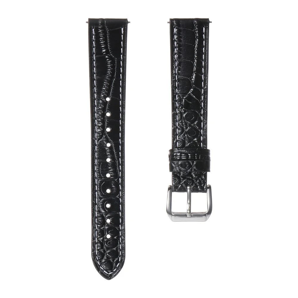 Genuine Cow Leather Watch Band for Huawei Watch GT 6 41mm  /  5 41mm  /  5 Pro 42mm  /  Garmin Venu 3S  /  Forerunner 265S Crocodile Texture Adjustable Wrist Strap - Black - 3