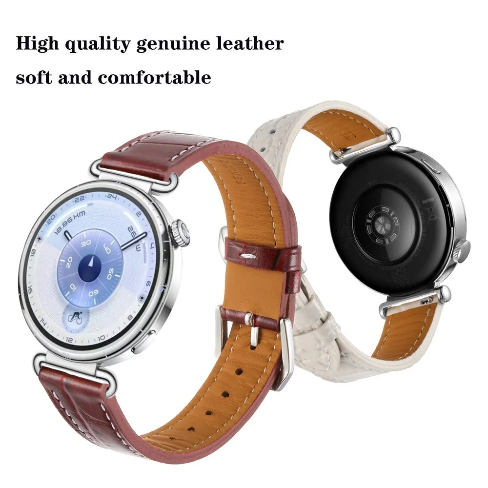 Genuine Cow Leather Watch Band for Huawei Watch GT 6 41mm  /  5 41mm  /  5 Pro 42mm  /  Garmin Venu 3S  /  Forerunner 265S Crocodile Texture Adjustable Wrist Strap - Black - 4