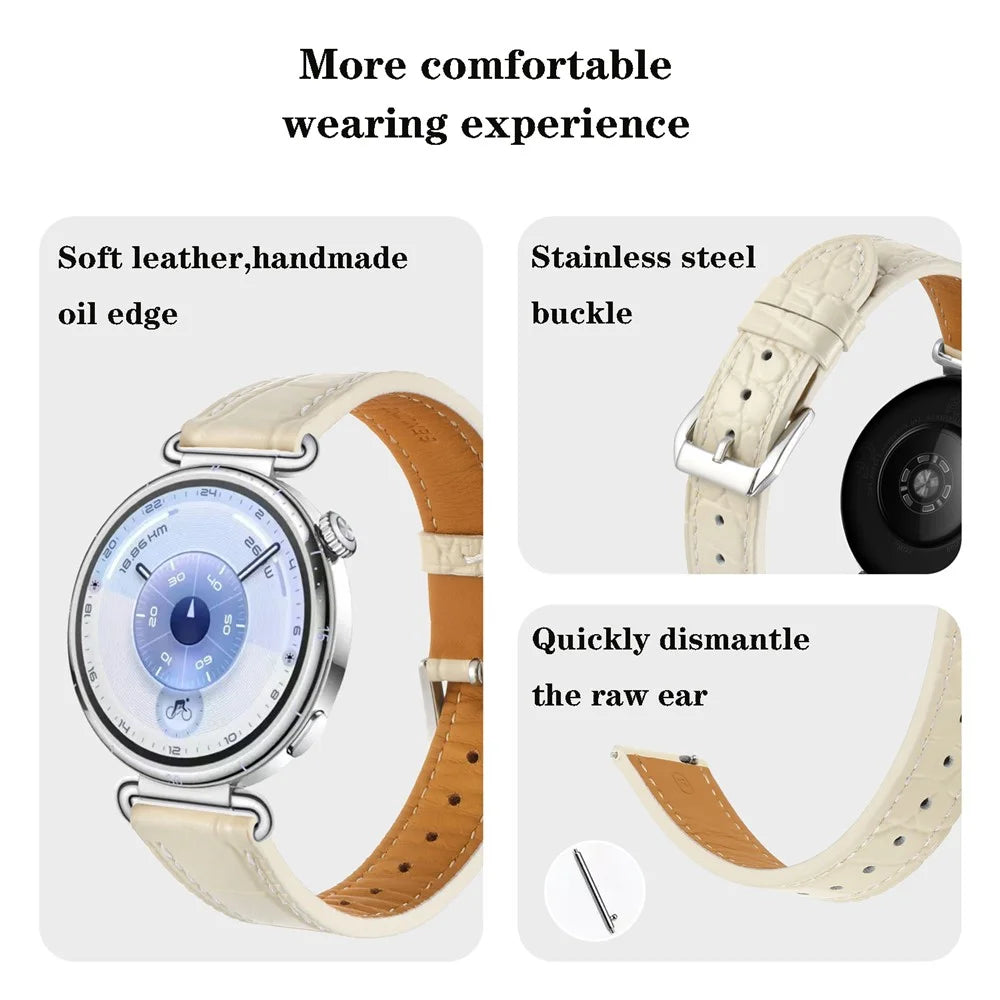 Genuine Cow Leather Watch Band for Huawei Watch GT 6 41mm  /  5 41mm  /  5 Pro 42mm  /  Garmin Venu 3S  /  Forerunner 265S Crocodile Texture Adjustable Wrist Strap - Black - 5