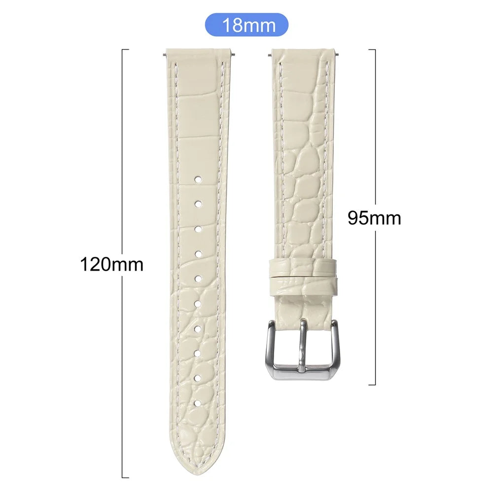 Genuine Cow Leather Watch Band for Huawei Watch GT 6 41mm  /  5 41mm  /  5 Pro 42mm  /  Garmin Venu 3S  /  Forerunner 265S Crocodile Texture Adjustable Wrist Strap - Black - 7