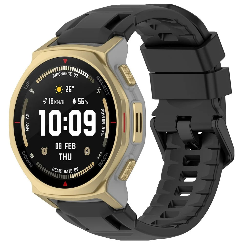 For Huami Amazfit T-Rex 3 Pro 44mm Silicone Strap Replacement Watch Band Multiple Hole Adjustable Wristband - Black - 2