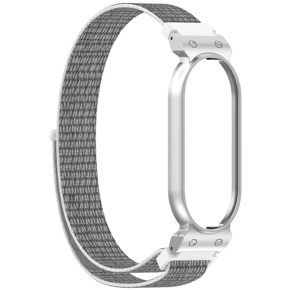 Nylon Band with Metal Frame Case for PLAUD NotePin AI Wearable Voice Recorder Magic Tape Strap - Grey / Silver - 4