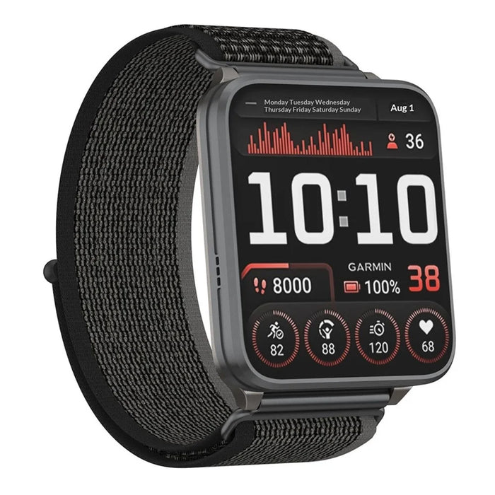 24mm Loop Nylon Band for Garmin Venu X1 Quick Release Metal Clasp Watch Strap - Black / Grey - 2