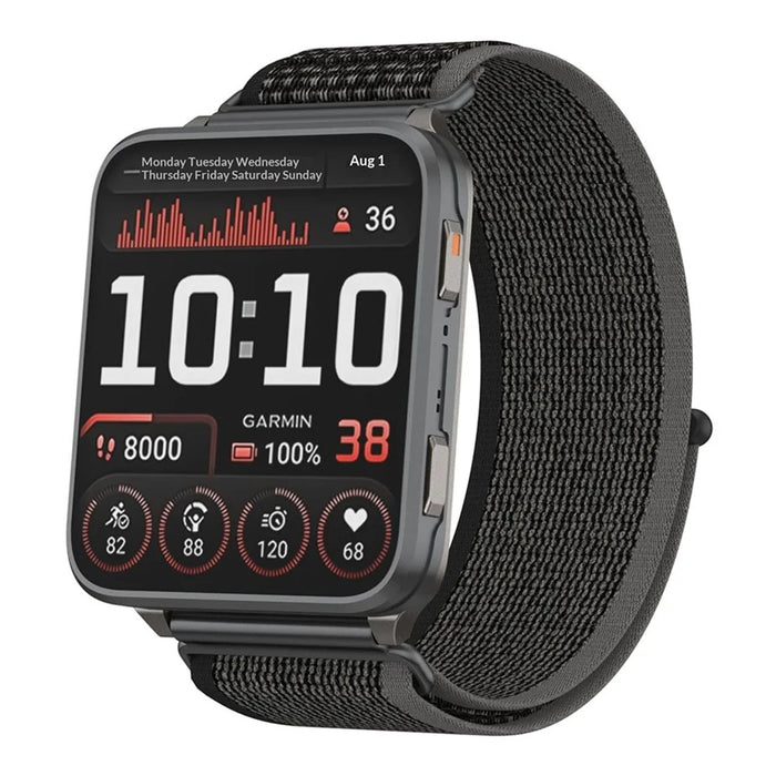 24mm Loop Nylon Band for Garmin Venu X1 Quick Release Metal Clasp Watch Strap - Black / Grey - 3