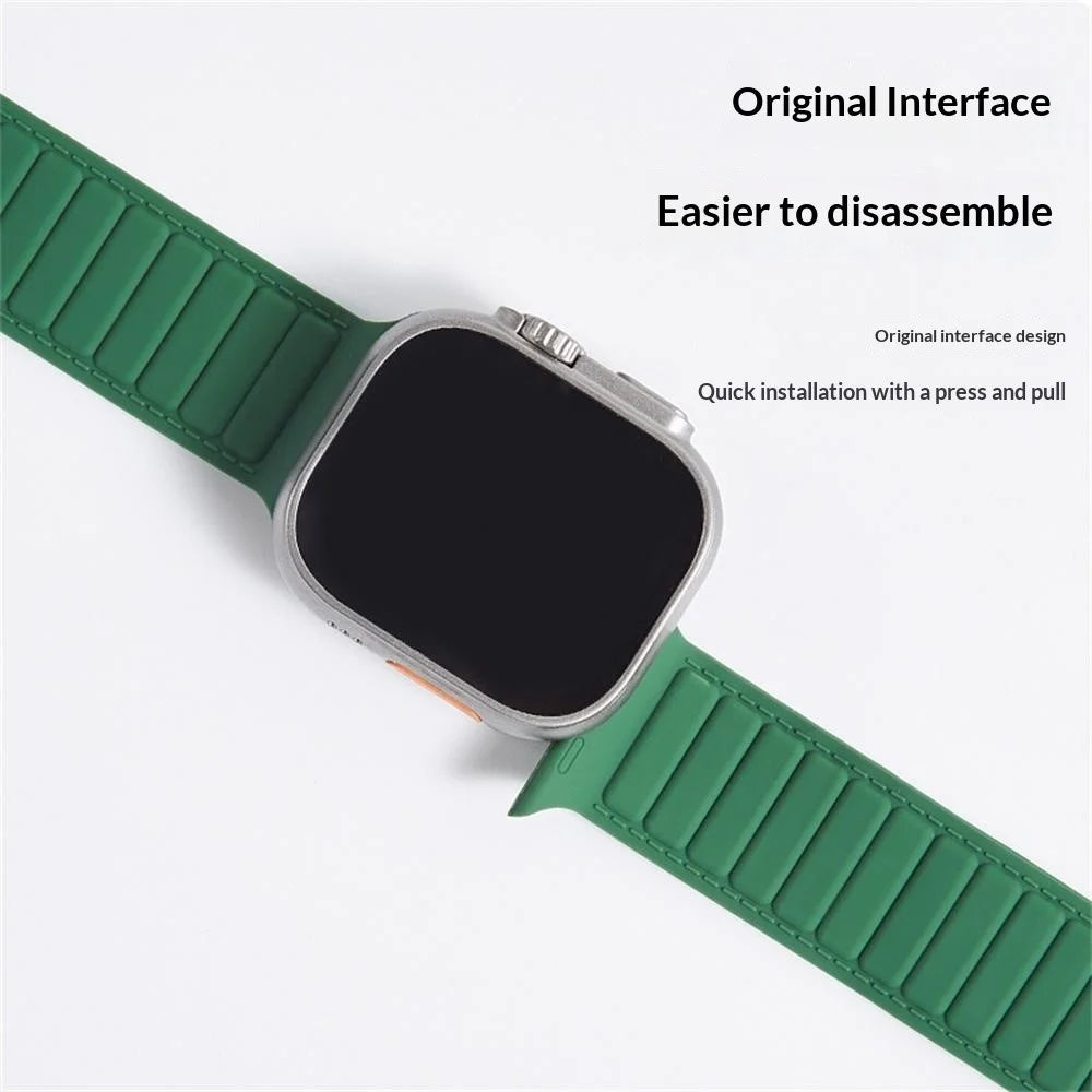 Stitched Line Pattern Silicone Strap for Apple Watch Ultra 3 2 1 49mm  /  Series 11 10 46mm  /  9 8 7 45mm  /  SE3 SE2 SE 6 5 4 44mm  /  3 2 1 42mm Loop Magnetic Watch Band - Grey / Orange - 5