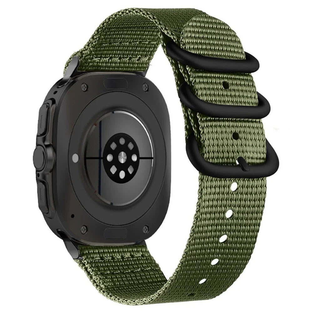 Double Loop Nylon Watchband for Samsung Galaxy Watch Ultra2 47mm / Watch Ultra (2025) 47mm / Watch Ultra 47mm Black Buckle Braided Strap - Army Green - 1