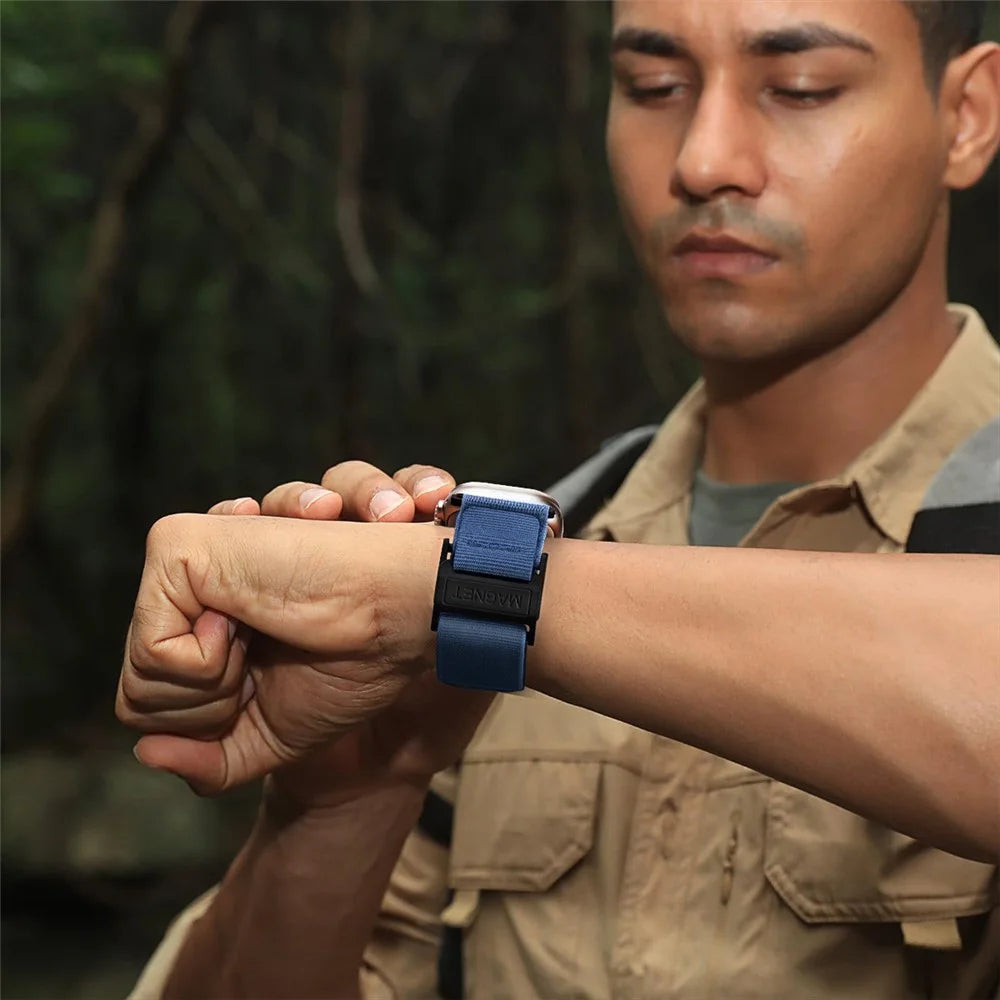 Magnetic Loop Nylon Watch Band for Apple Watch Series 11 10 42mm  /  9 8 7 41mm  /  SE3 SE2 SE 6 5 4 40mm  /  3 2 1 38mm Magic Tape Adjustable Wristband - Army Green - 5