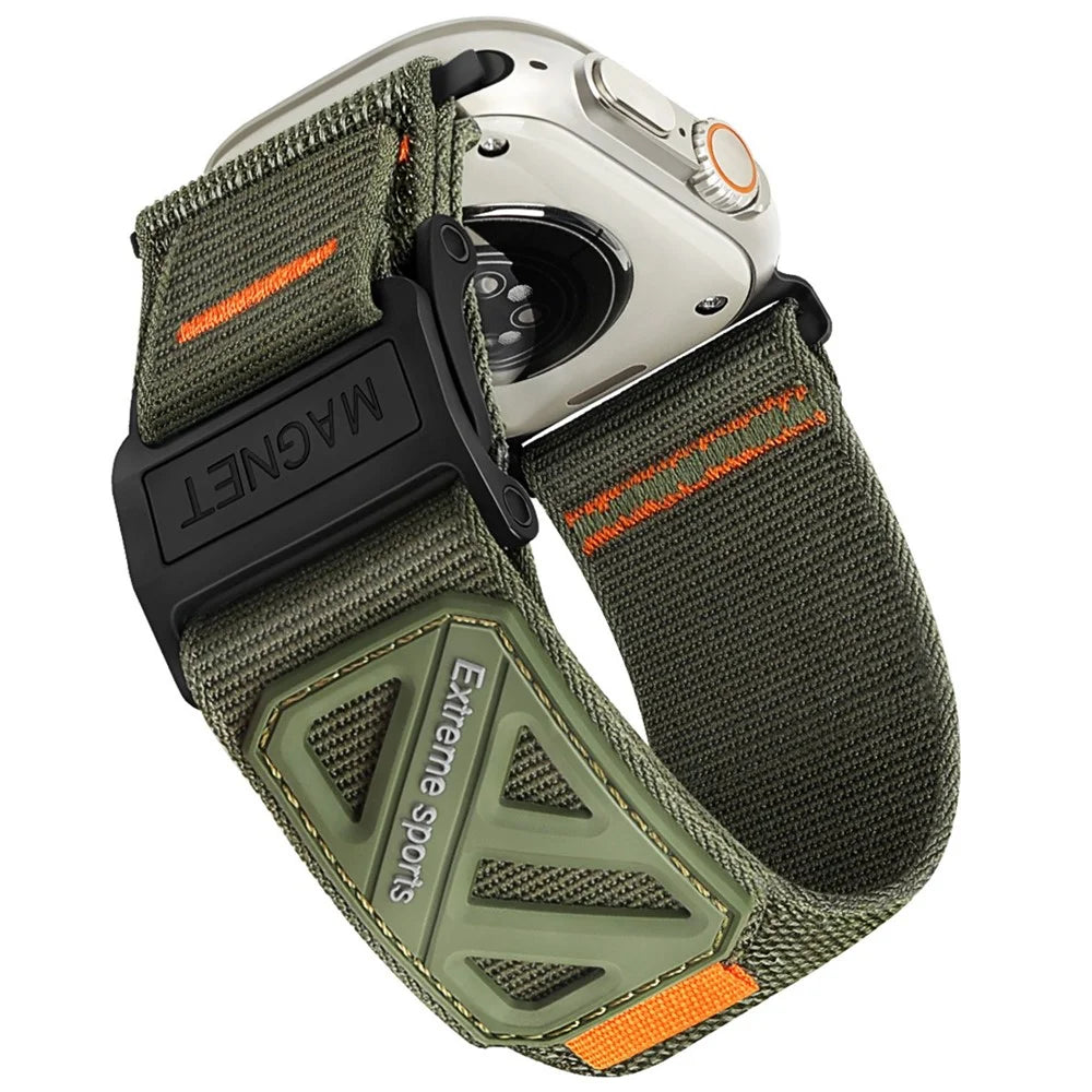 Magnetic Loop Nylon Watch Band for Apple Watch Ultra 3 2 1 49mm  /  Series 11 10 46mm  /  9 8 7 45mm  /  SE3 SE2 SE 6 5 4 44mm  /  3 2 1 42mm Magic Tape Adjustable Wristband - Army Green - 1