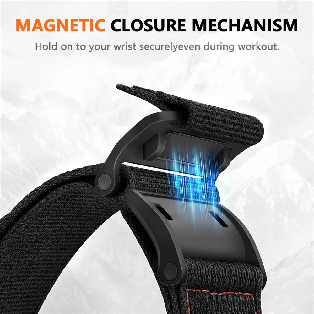 Magnetic Loop Nylon Watch Band for Apple Watch Ultra 3 2 1 49mm  /  Series 11 10 46mm  /  9 8 7 45mm  /  SE3 SE2 SE 6 5 4 44mm  /  3 2 1 42mm Magic Tape Adjustable Wristband - Army Green - 4