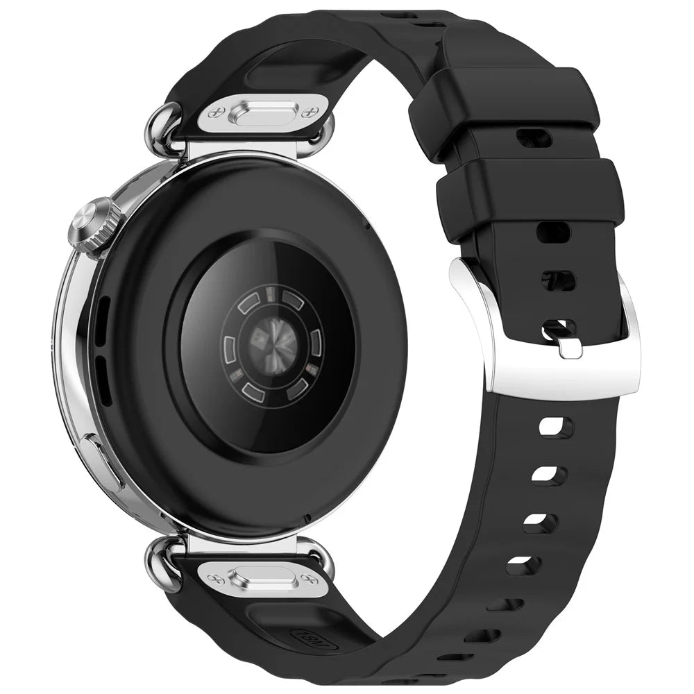 Wavy Watch Strap for Huawei Watch GT 6 41mm / Watch 5 42mm / GT 5 Pro 42mm Quick Release Push Button Design Silicone Watch Band - Black - 1