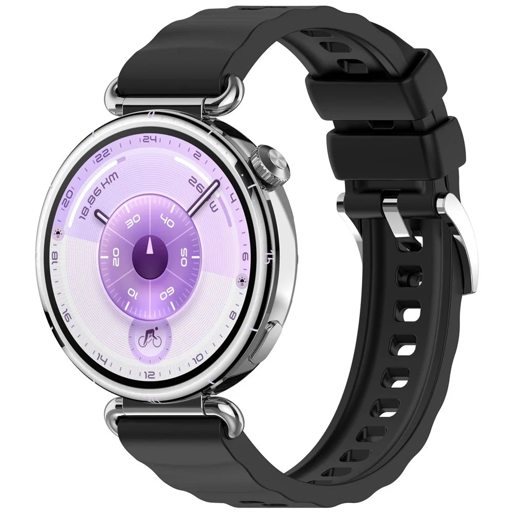 Wavy Watch Strap for Huawei Watch GT 6 41mm / Watch 5 42mm / GT 5 Pro 42mm Quick Release Push Button Design Silicone Watch Band - Black - 2