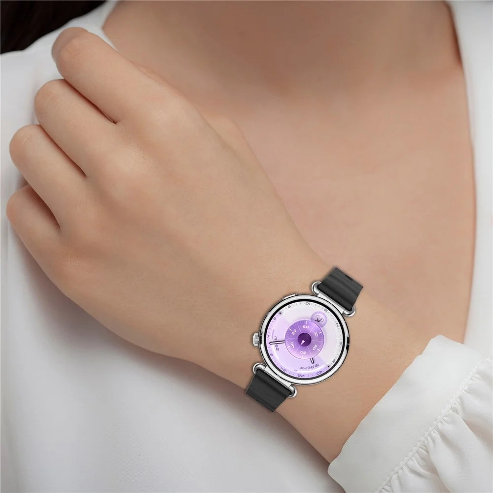 Wavy Watch Strap for Huawei Watch GT 6 41mm / Watch 5 42mm / GT 5 Pro 42mm Quick Release Push Button Design Silicone Watch Band - Black - 6