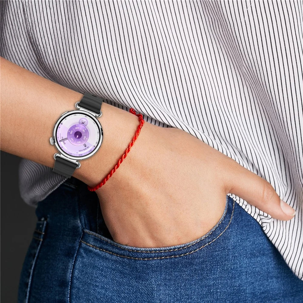 Wavy Watch Strap for Huawei Watch GT 6 41mm / Watch 5 42mm / GT 5 Pro 42mm Quick Release Push Button Design Silicone Watch Band - Black - 7
