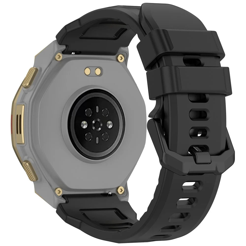 For Huami Amazfit T-Rex 3 Pro 44mm Liquid Silicone Watch Band with Adjustable Metal Pin Buckle - Black - 1