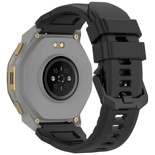 For Huami Amazfit T-Rex 3 Pro 44mm Liquid Silicone Watch Band with Adjustable Metal Pin Buckle - Black - 1