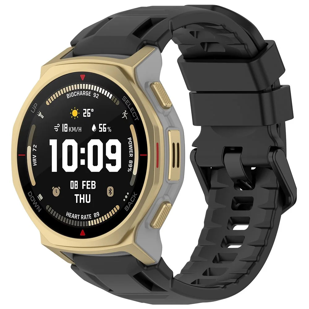 For Huami Amazfit T-Rex 3 Pro 44mm Liquid Silicone Watch Band with Adjustable Metal Pin Buckle - Black - 2