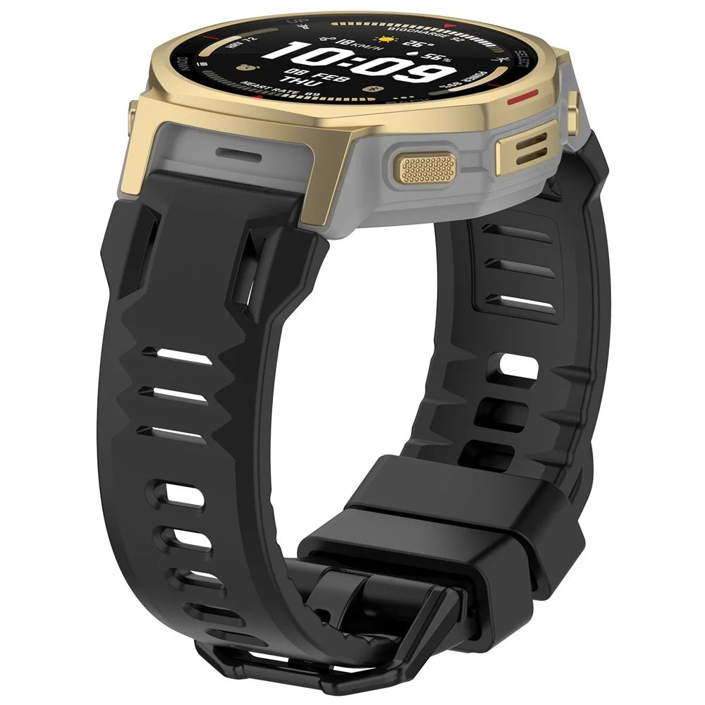 For Huami Amazfit T-Rex 3 Pro 44mm Liquid Silicone Watch Band with Adjustable Metal Pin Buckle - Black - 5