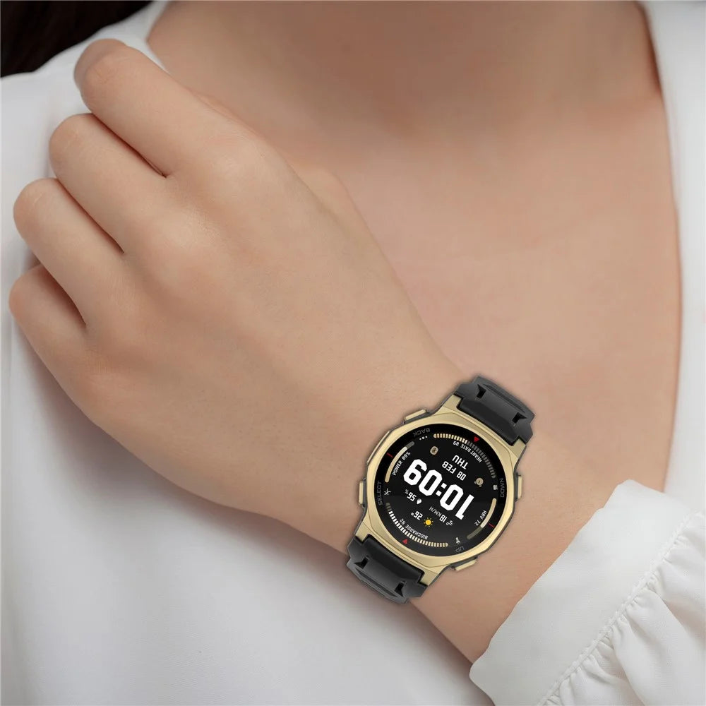 For Huami Amazfit T-Rex 3 Pro 44mm Liquid Silicone Watch Band with Adjustable Metal Pin Buckle - Black - 7