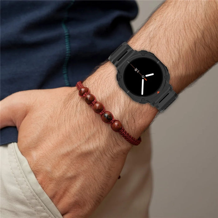 For Samsung Galaxy Watch8 44mm TPU Strap with Integrated Watch Case Adjustable Watchband - Black - 7