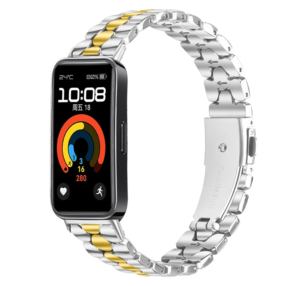 Metal Watch Band for Huawei Band 10 / 9 / 8 Pearl-Shape Stainless Steel Electroplating Wrist Strap - Silver / Gold - 2