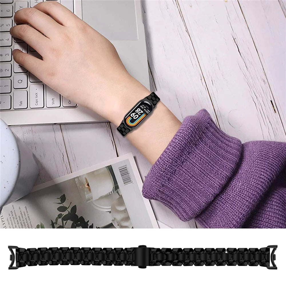Metal Watch Band for Xiaomi Smart Band 10 / 9 / 8 Pearl-Shape Stainless Steel Black Wrist Strap - 3