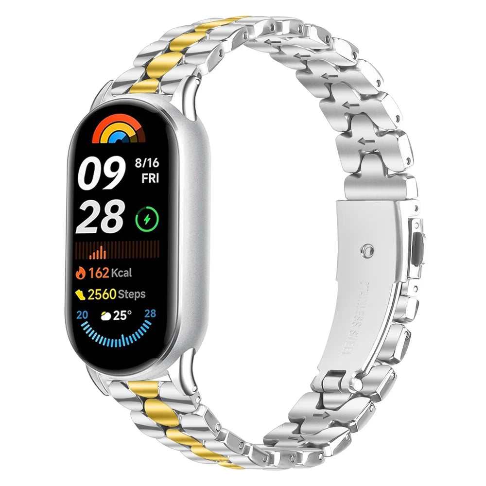 Metal Watch Band for Xiaomi Smart Band 10 / 9 / 8 Pearl-Shape Stainless Steel Electroplating Wrist Strap - Silver / Gold - 2