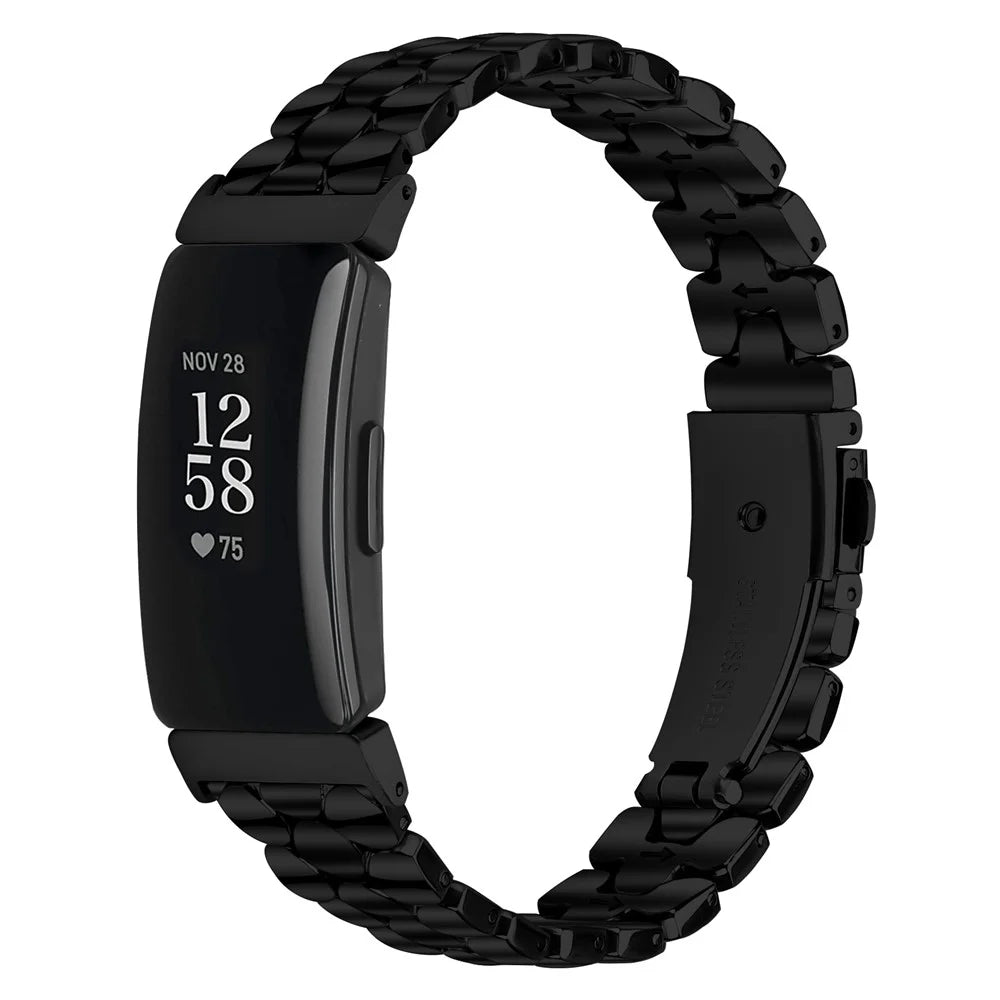 Watch Band for Fitbit Inspire HR / Inspire 2 / Inspire Pearl-Shape Stainless Steel Black Wrist Strap - 2