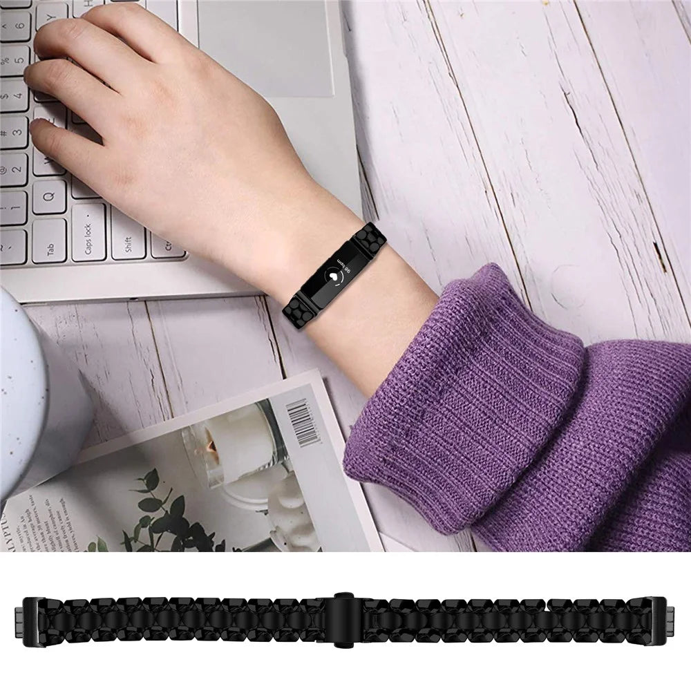 Watch Band for Fitbit Inspire HR / Inspire 2 / Inspire Pearl-Shape Stainless Steel Black Wrist Strap - 3