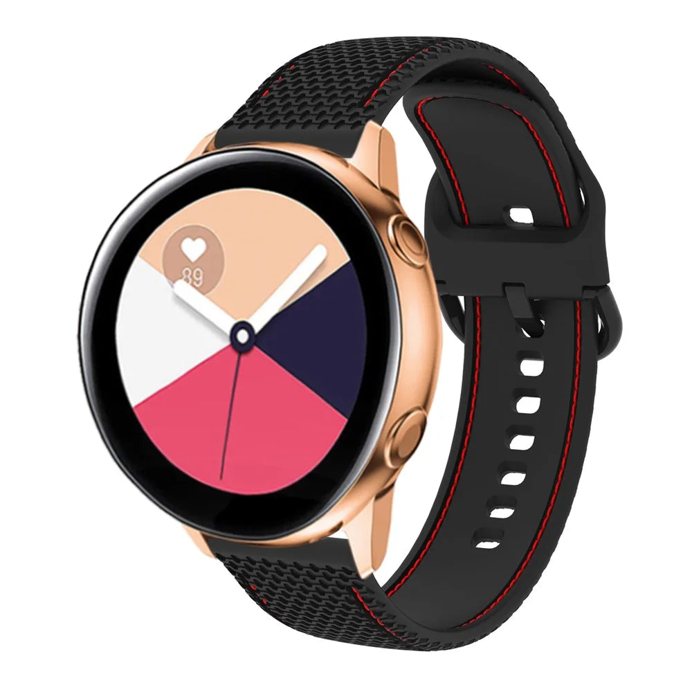 20mm Stitching Line Silicone Watchband Strap Replacement for Samsung Galaxy Watch Active/Active2 40mm/Watch 42mm/Huami Amazfit GTR (42mm)/Garmin vivoactive 3/Huawei Watch GT2 (42mm) - Black/Red - 2