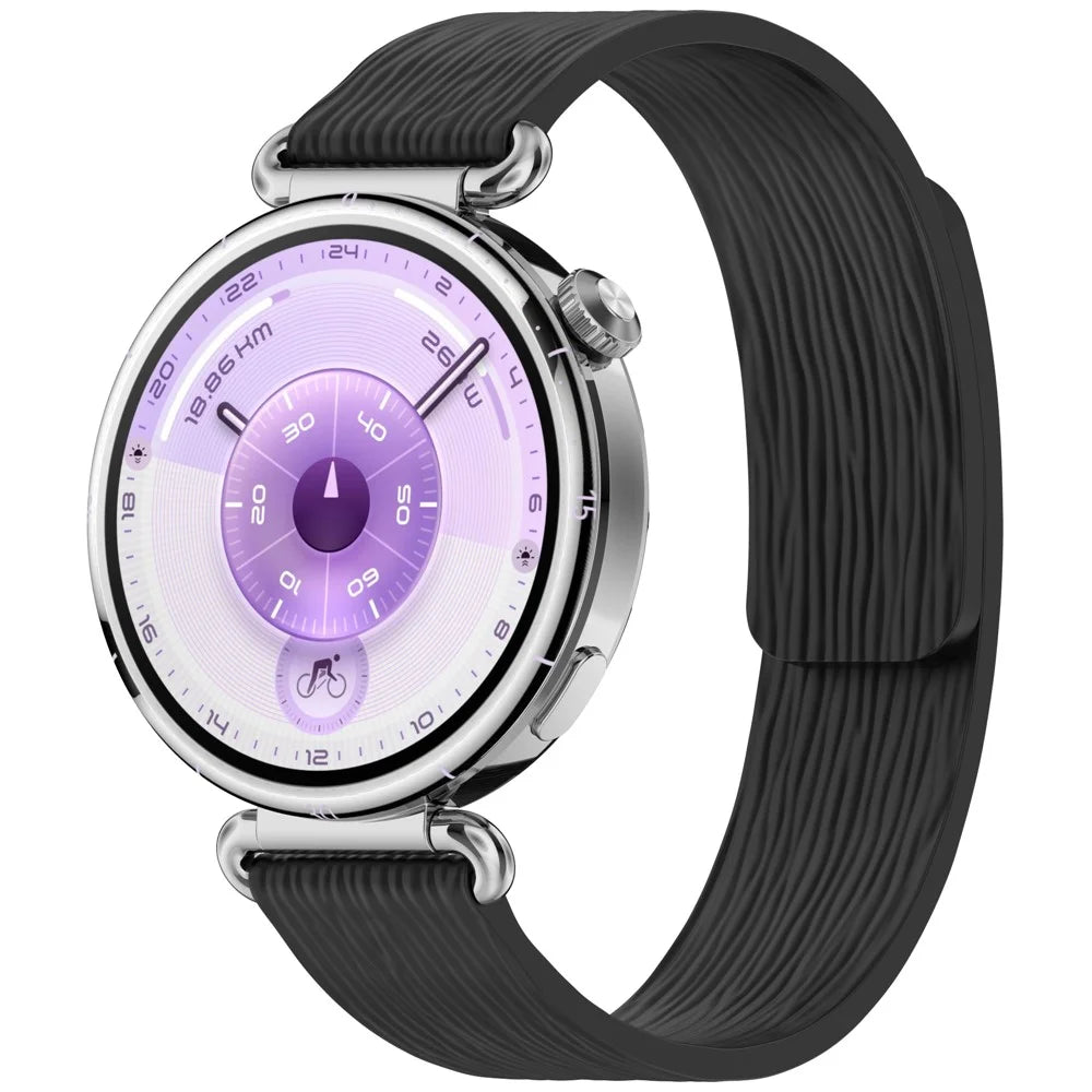 22mm Striped Silicone Strap for Huawei Watch GT 6 / 5 / 5 Pro / 4 46mm / Watch Ultimate / Ultimate 2 Magnetic Watch Band - Black - 2