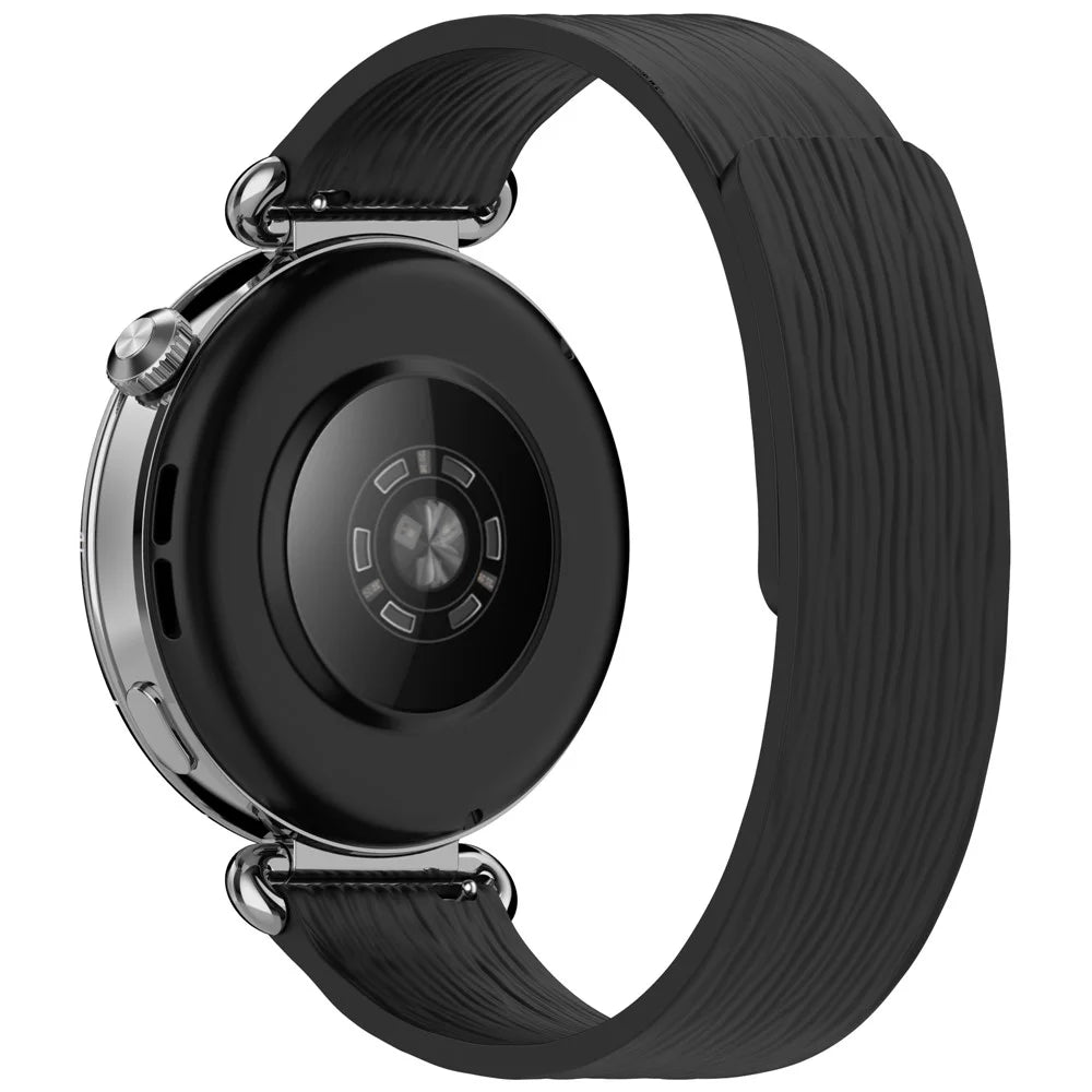 18mm Striped Silicone Strap for Huawei Watch GT 6 / 5 / 4 41mm / Watch 5 42mm Magnetic Watch Band - Black - 1