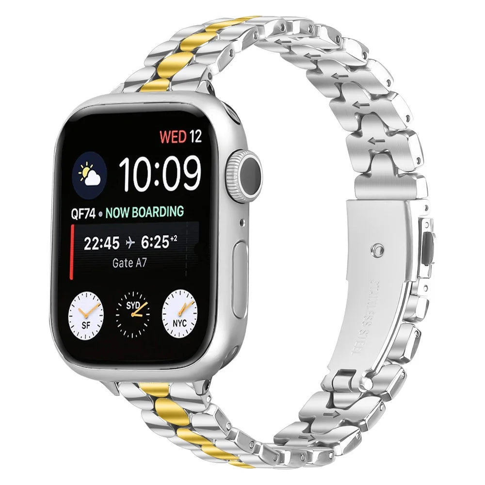 Metal Watch Band for Apple Watch Series 11 10 42mm / 9 8 7 41mm / SE3 SE2 SE 6 5 4 40mm / 3 2 1 38mm Pearl-Shape Stainless Steel Electroplating Wrist Strap - Silver / Gold - 2
