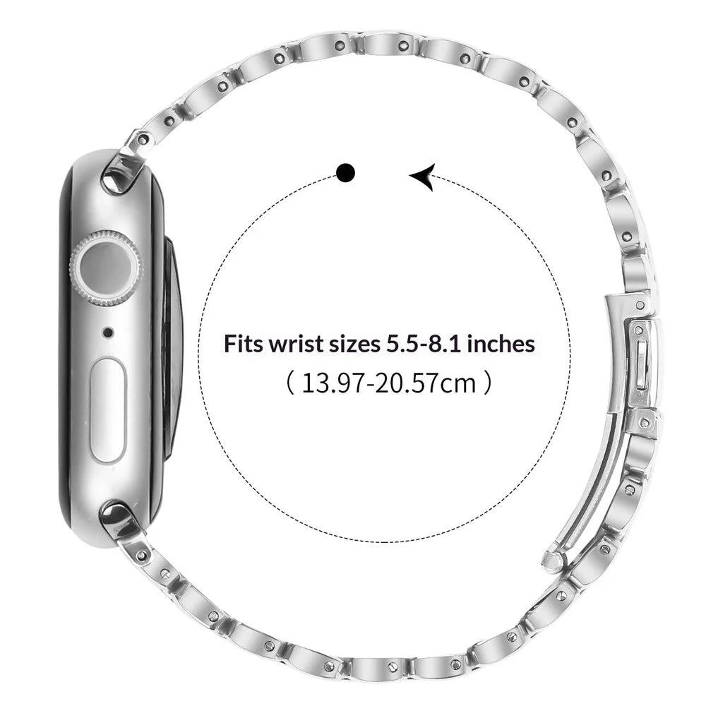 Metal Watch Band for Apple Watch Series 11 10 42mm / 9 8 7 41mm / SE3 SE2 SE 6 5 4 40mm / 3 2 1 38mm Pearl-Shape Stainless Steel Electroplating Wrist Strap - Silver / Gold - 6