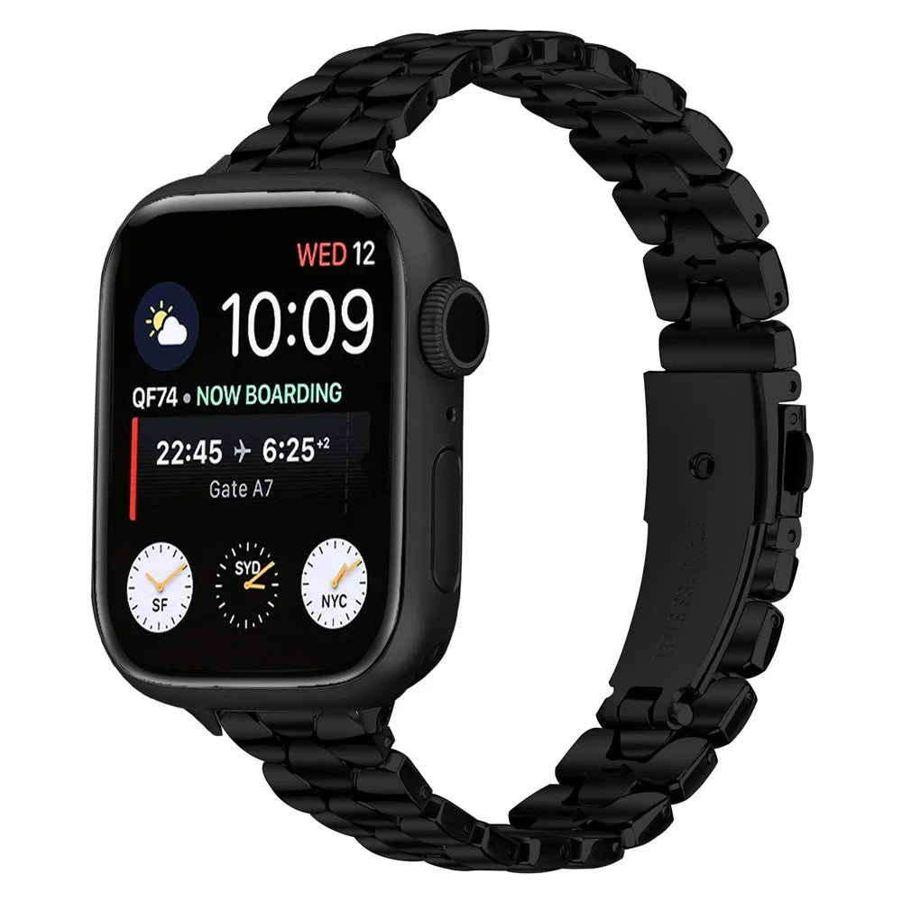 Metal Watch Band for Apple Watch Ultra 3 2 1 49mm / Series 11 10 46mm / 9 8 7 45mm / SE3 SE2 SE 6 5 4 44mm / 3 2 1 42mm Pearl-Shape Stainless Steel Black Wrist Strap - 2