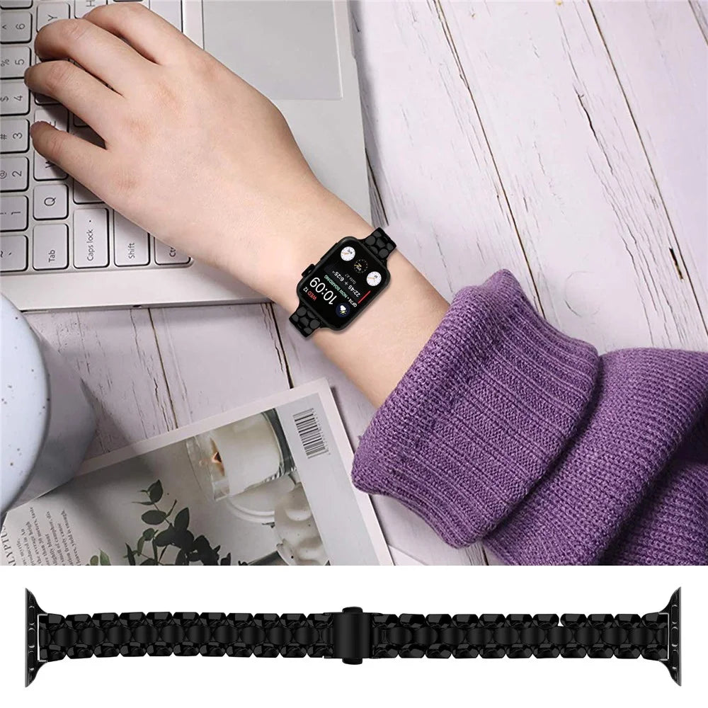 Metal Watch Band for Apple Watch Ultra 3 2 1 49mm / Series 11 10 46mm / 9 8 7 45mm / SE3 SE2 SE 6 5 4 44mm / 3 2 1 42mm Pearl-Shape Stainless Steel Black Wrist Strap - 3