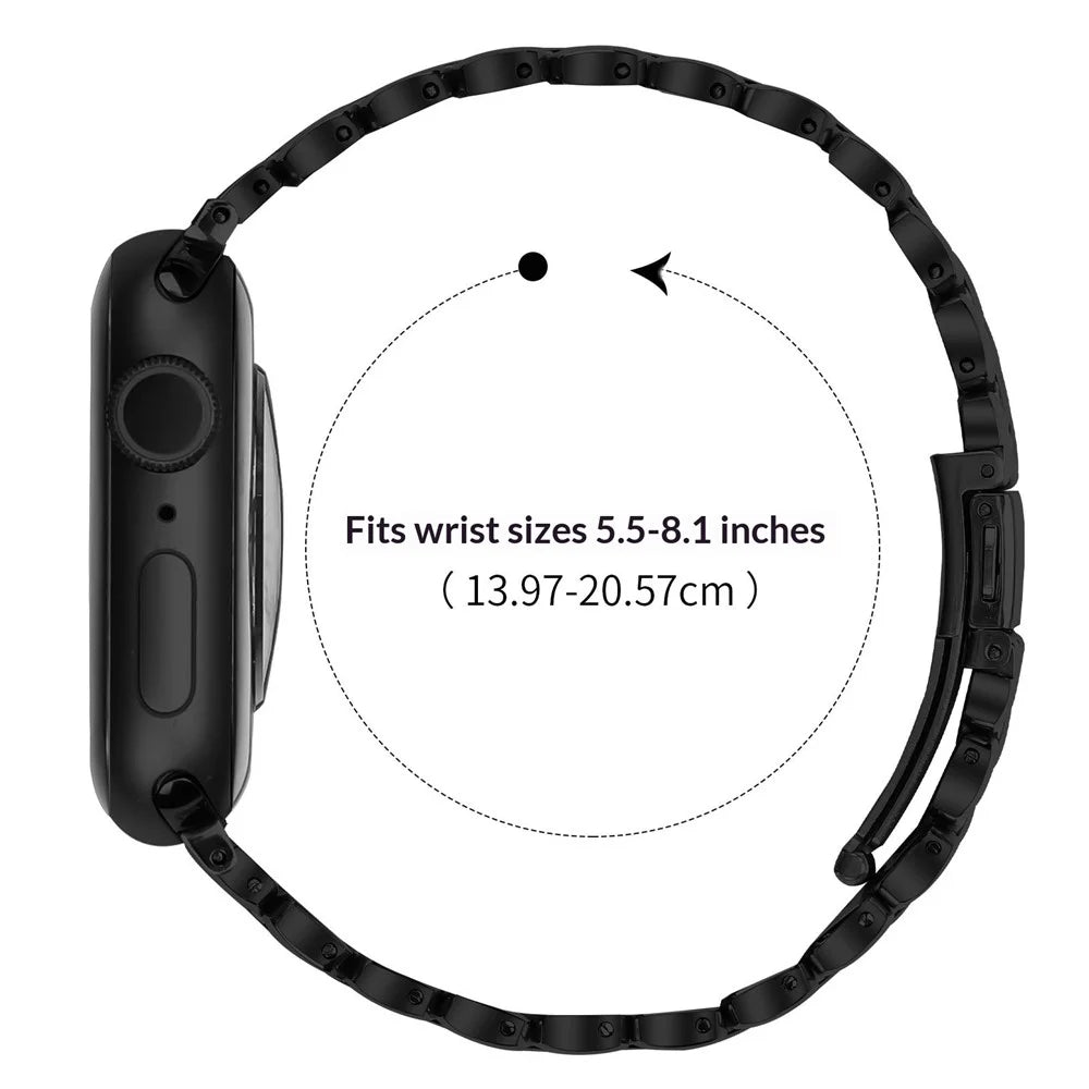 Metal Watch Band for Apple Watch Ultra 3 2 1 49mm / Series 11 10 46mm / 9 8 7 45mm / SE3 SE2 SE 6 5 4 44mm / 3 2 1 42mm Pearl-Shape Stainless Steel Black Wrist Strap - 6