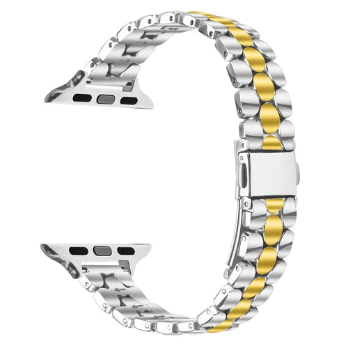 Metal Watch Band for Apple Watch Ultra 3 2 1 49mm / Series 11 10 46mm / 9 8 7 45mm / SE3 SE2 SE 6 5 4 44mm / 3 2 1 42mm Pearl-Shape Stainless Steel Electroplating Wrist Strap - Silver / Gold - 1