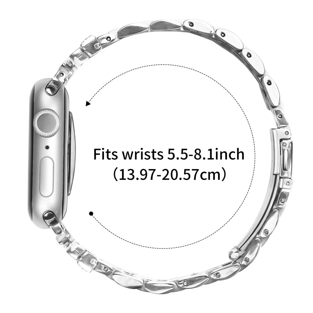 Metal Watch Band for Apple Watch Ultra 3 2 1 49mm / Series 11 10 46mm / 9 8 7 45mm / SE3 SE2 SE 6 5 4 44mm / 3 2 1 42mm Rhinestone Butterfly Decor Stainless Steel Silver Wrist Band - 7