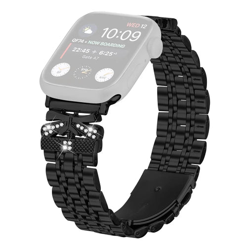 Watch Strap for Apple Watch Series 11 10 42mm / 9 8 7 41mm / SE3 SE2 SE 6 5 4 40mm / 3 2 1 38mm Rhinestone Butterfly Decor Stainless Steel Band - Black - 1