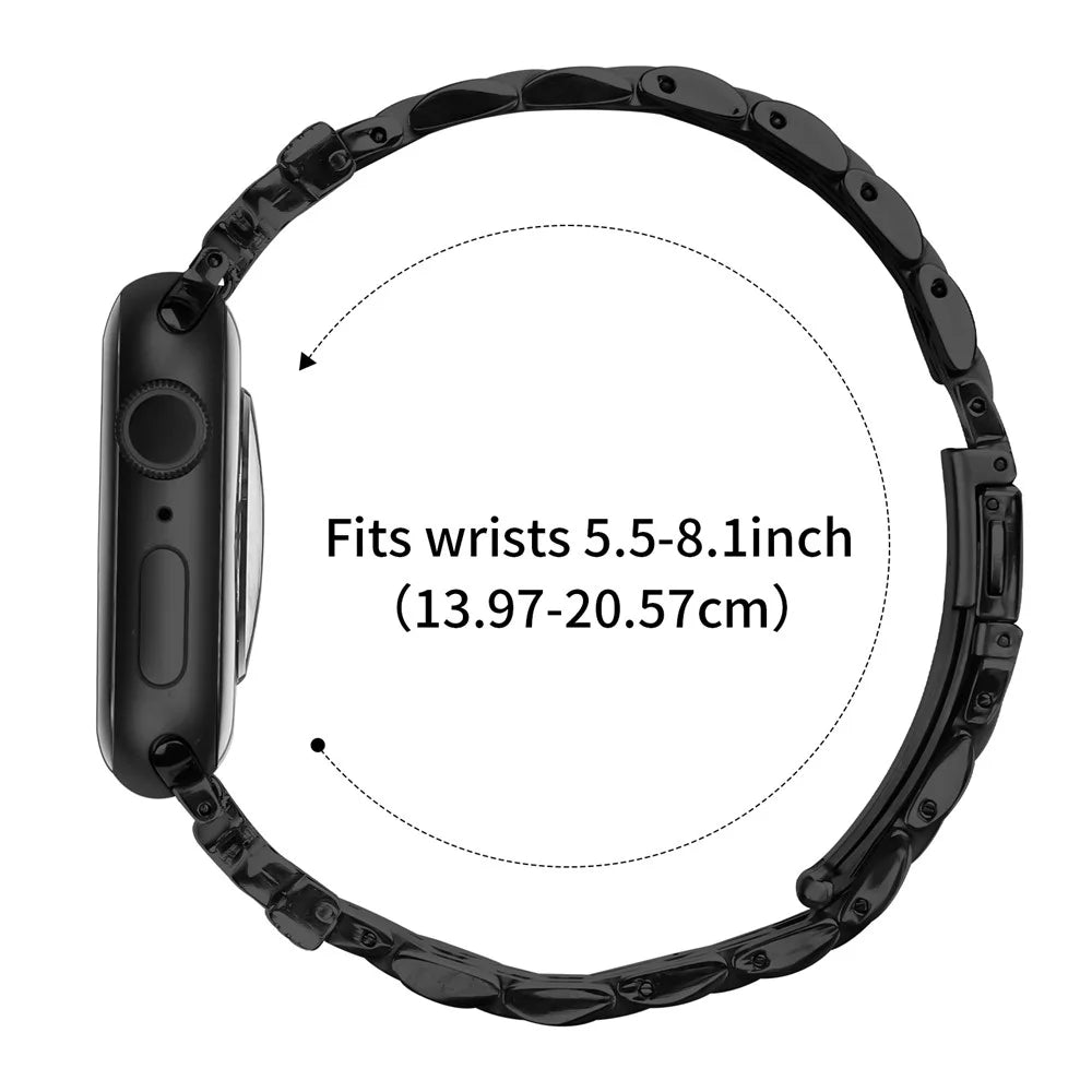 Watch Strap for Apple Watch Series 11 10 42mm / 9 8 7 41mm / SE3 SE2 SE 6 5 4 40mm / 3 2 1 38mm Rhinestone Butterfly Decor Stainless Steel Band - Black - 7
