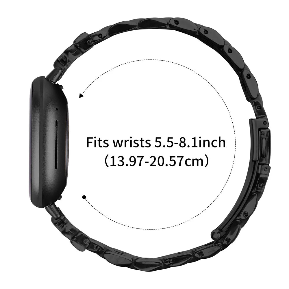 For Fitbit Versa 3 / Sense Watch Strap Rhinestone Butterfly Decor Stainless Steel Band - Black - 7