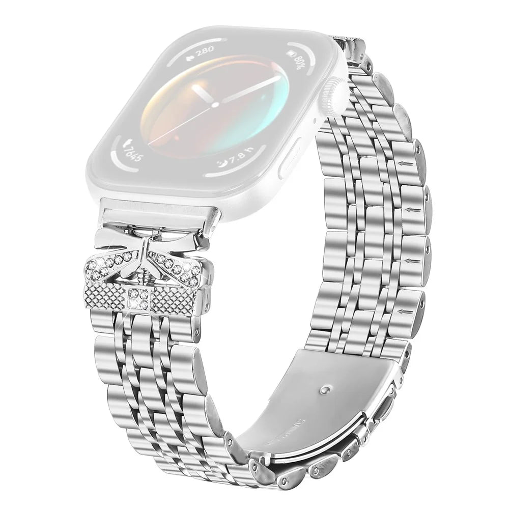 Metal Watch Band for Huawei Watch Fit 4 Pro / 4 / 3 Rhinestone Butterfly Decor Stainless Steel Silver Wrist Band - 1