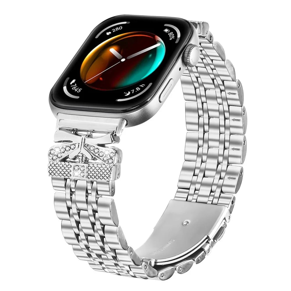 Metal Watch Band for Huawei Watch Fit 4 Pro / 4 / 3 Rhinestone Butterfly Decor Stainless Steel Silver Wrist Band - 2