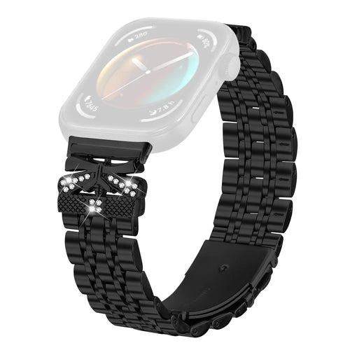 Watch Strap for Huawei Watch Fit 4 Pro / 4 / 3 Rhinestone Butterfly Decor Stainless Steel Band - Black - 1