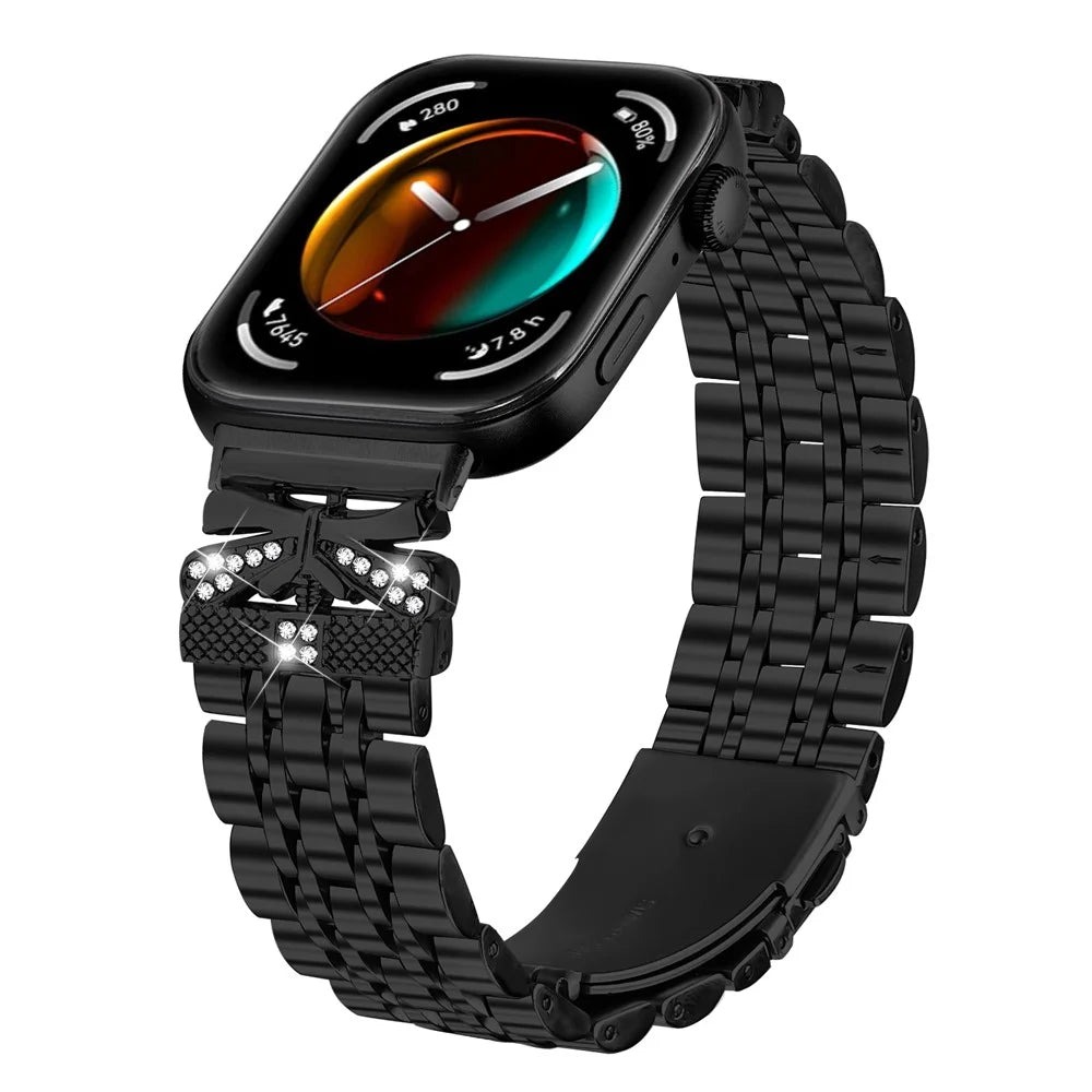 Watch Strap for Huawei Watch Fit 4 Pro / 4 / 3 Rhinestone Butterfly Decor Stainless Steel Band - Black - 2