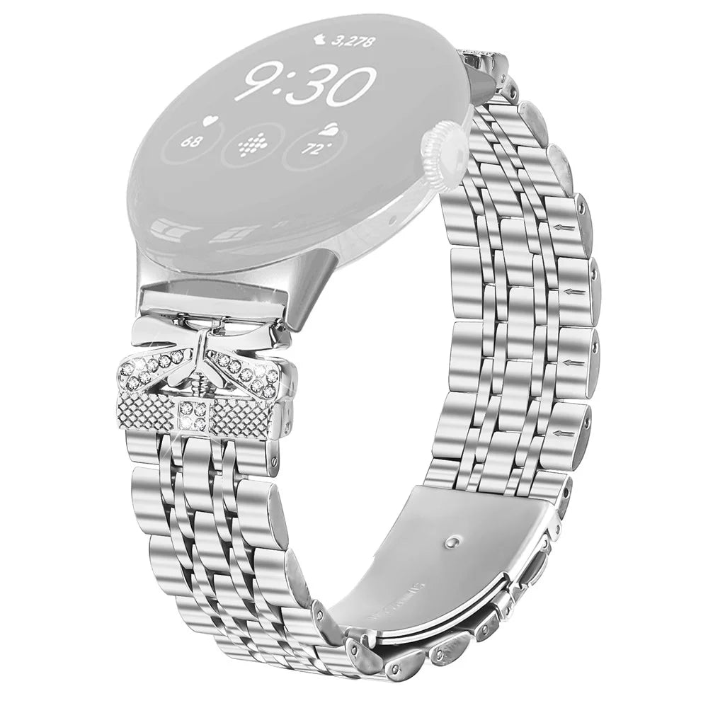 Metal Watch Band for Google Pixel Watch 4 41mm / Watch 3 41mm / Watch 2 / Watch Rhinestone Butterfly Decor Stainless Steel Silver Wrist Band - 1