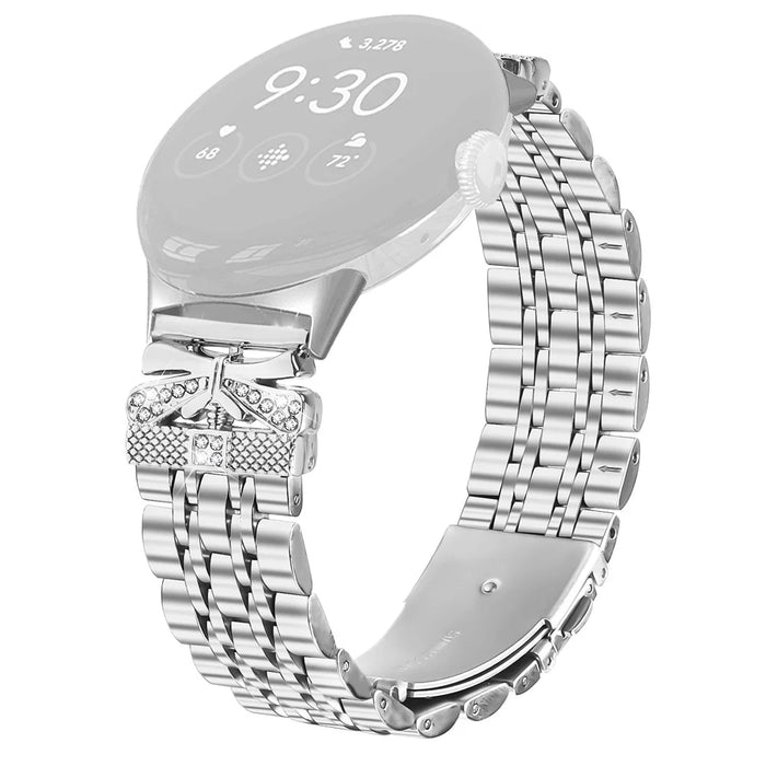 Metal Watch Band for Google Pixel Watch 4 41mm / Watch 3 41mm / Watch 2 / Watch Rhinestone Butterfly Decor Stainless Steel Silver Wrist Band - 1