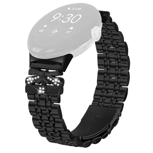 Watch Strap for Google Pixel Watch 4 41mm / Watch 3 41mm / Watch 2 / Watch Rhinestone Butterfly Decor Stainless Steel Band - Black - 1