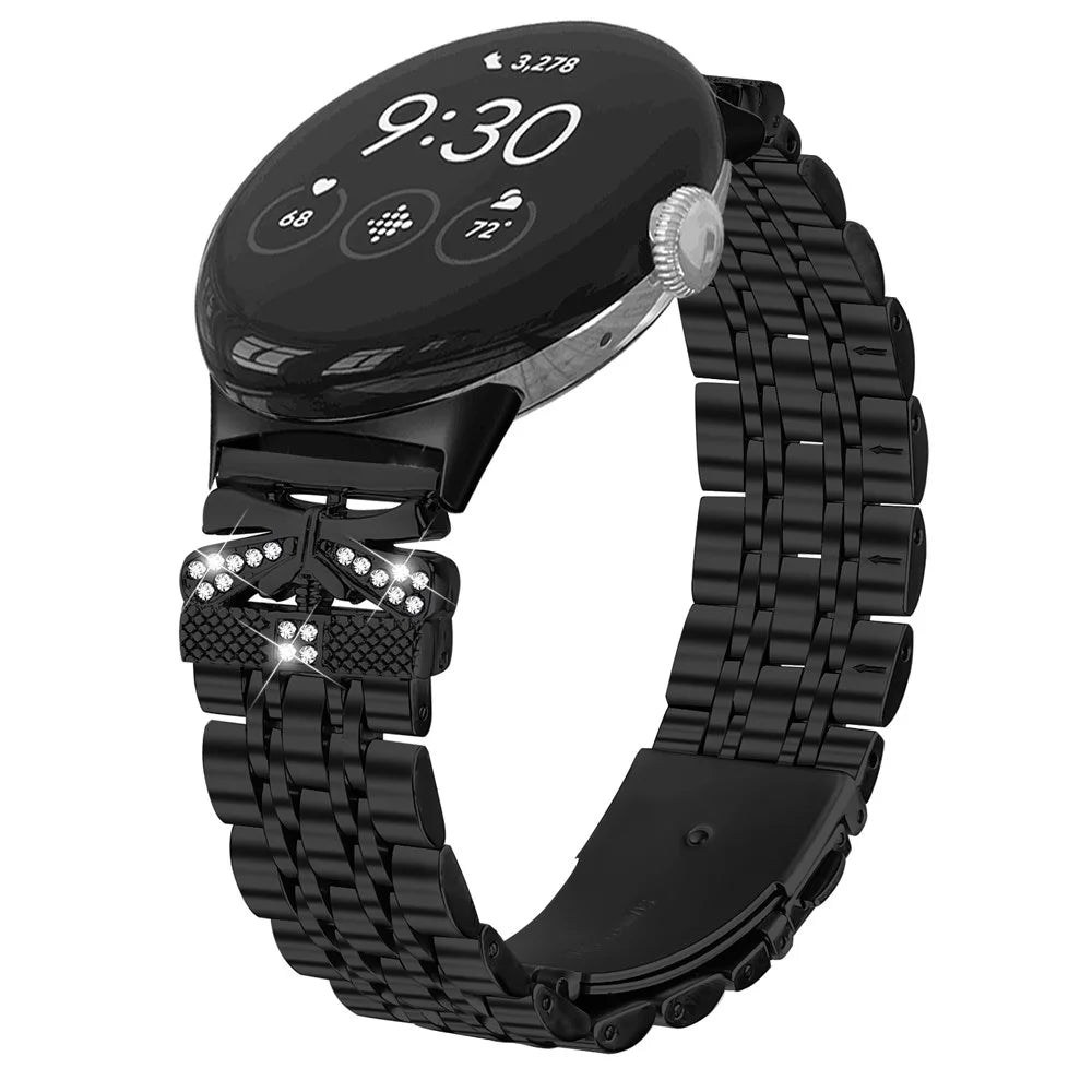Watch Strap for Google Pixel Watch 4 41mm / Watch 3 41mm / Watch 2 / Watch Rhinestone Butterfly Decor Stainless Steel Band - Black - 2