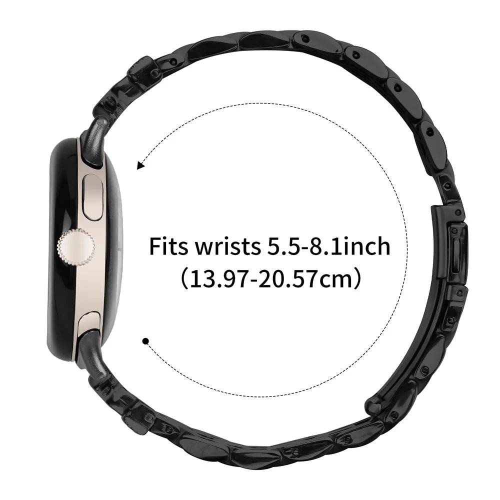 Watch Strap for Google Pixel Watch 4 41mm / Watch 3 41mm / Watch 2 / Watch Rhinestone Butterfly Decor Stainless Steel Band - Black - 7